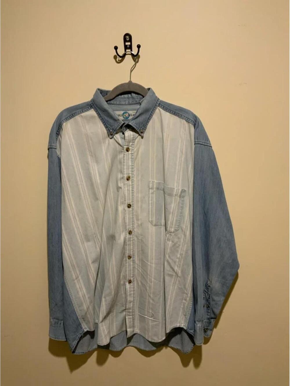 World island large vintage denim button up shirt made in USA